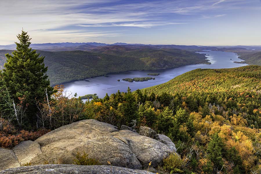 Contact - View of Lake and Forests from the Mountain in Upstate New York
